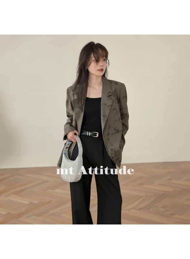 Mt [New Chinese-Style Commuter Style] Autumn Textured Printed Fabric Elegant Simple Double-Breasted Blazer - Image 2