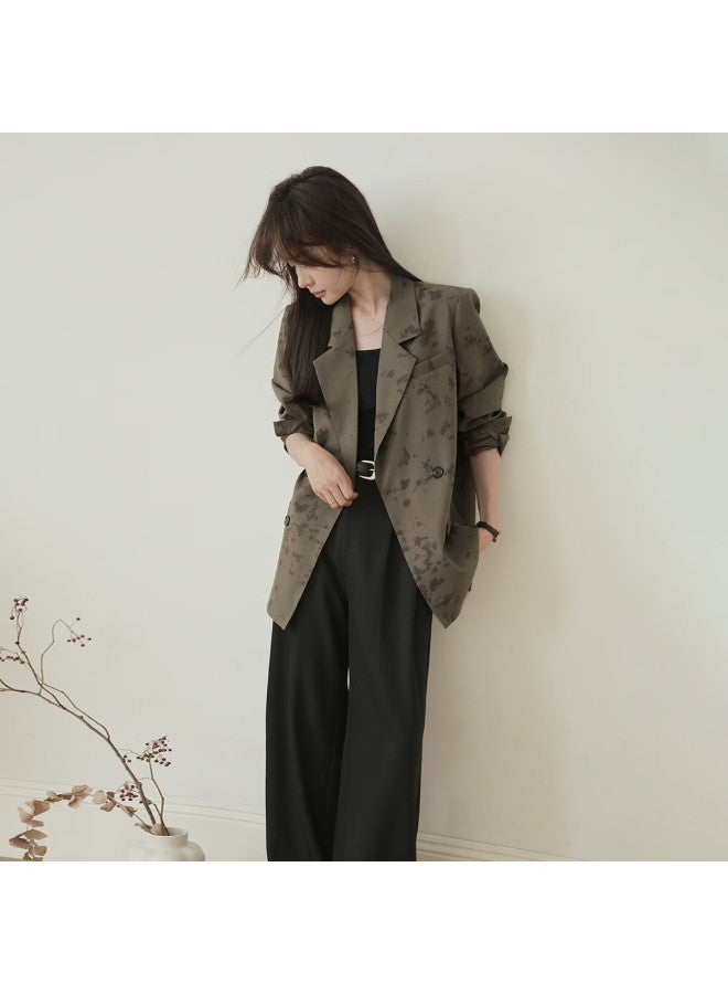 Mt [New Chinese-Style Commuter Style] Autumn Textured Printed Fabric Elegant Simple Double-Breasted Blazer - Image 4