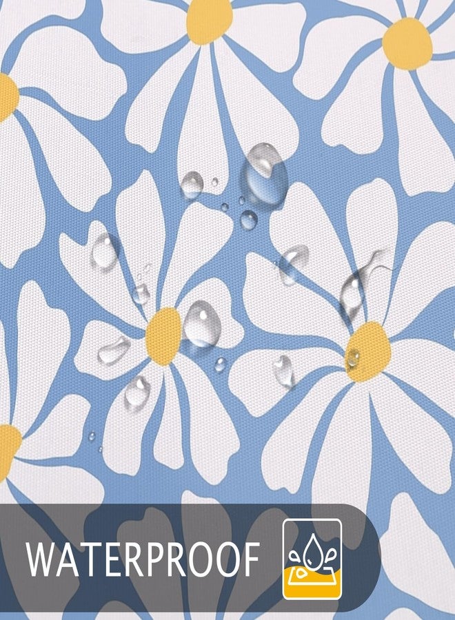 Litabel Blue Daisy Floral Shower Curtain, Boho Spring Flower Shower Curtain for Girly Bathroom, Modern Minimalist White Waterproof Fabric Shower Curtain Set, 72x72 Inch - Image 3