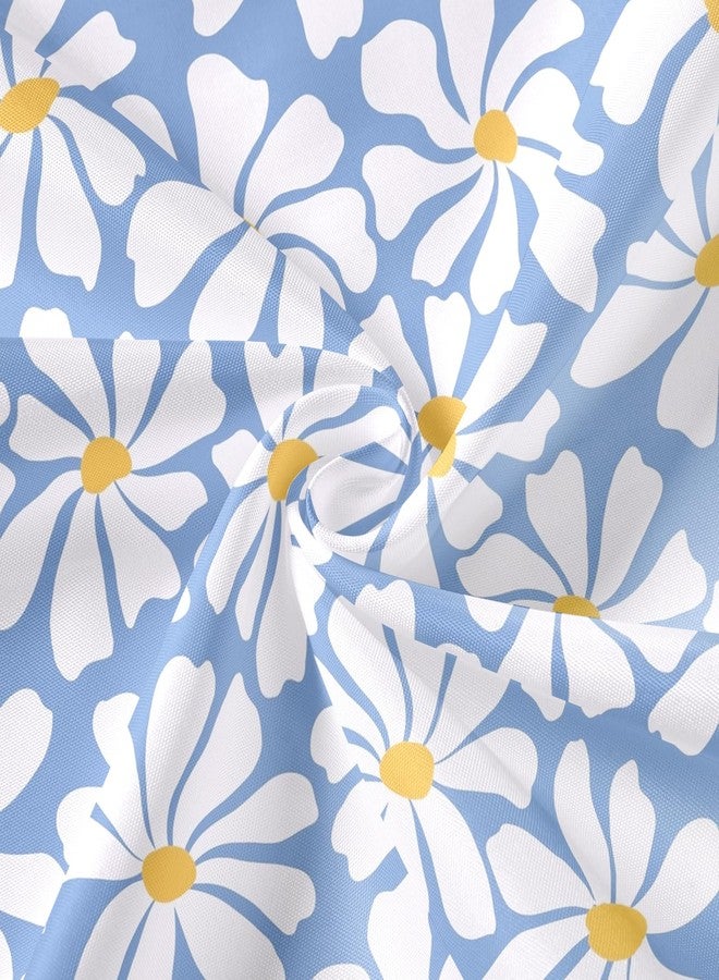 Litabel Blue Daisy Floral Shower Curtain, Boho Spring Flower Shower Curtain for Girly Bathroom, Modern Minimalist White Waterproof Fabric Shower Curtain Set, 72x72 Inch - Image 4