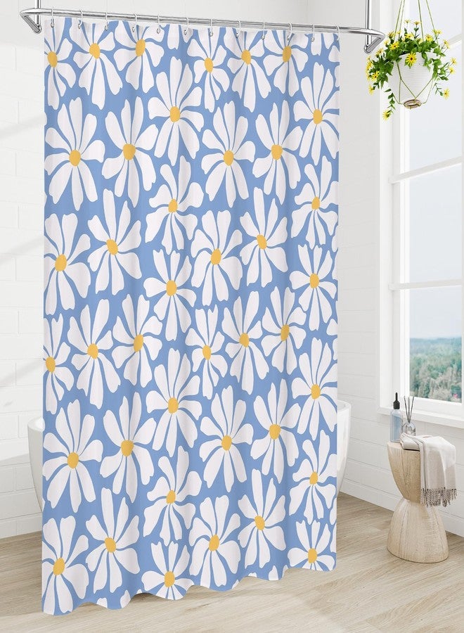 Litabel Blue Daisy Floral Shower Curtain, Boho Spring Flower Shower Curtain for Girly Bathroom, Modern Minimalist White Waterproof Fabric Shower Curtain Set, 72x72 Inch - Image 2