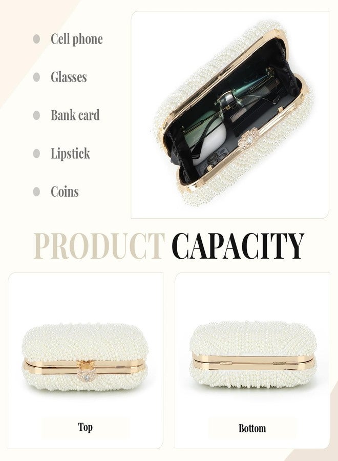 Oweisong Pearl Clutch Purses for Women Wedding Ivory Bridal Evening Bag Formal Party White Beaded Shoulder Handbag - Image 4