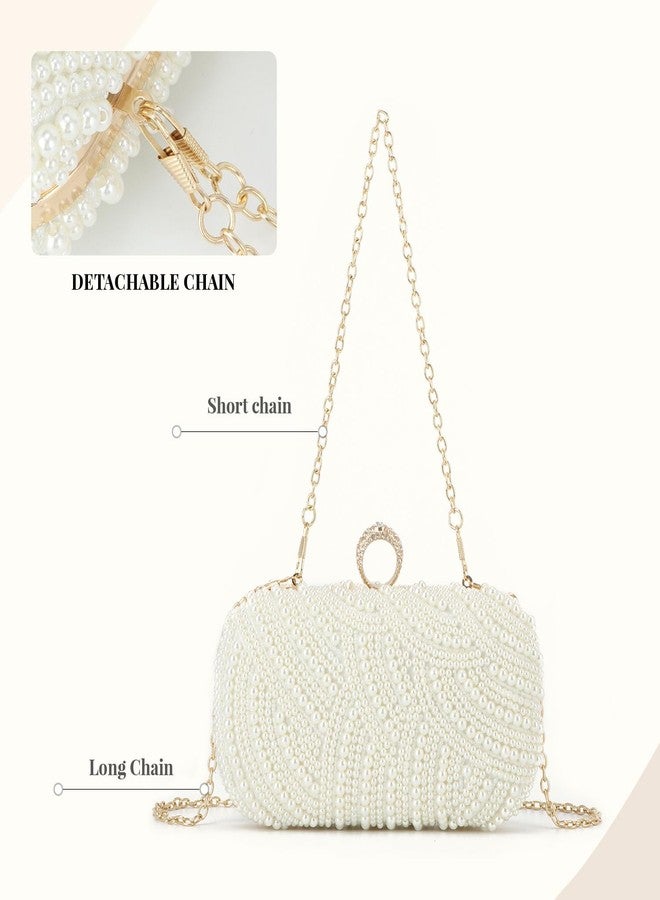 Oweisong Pearl Clutch Purses for Women Wedding Ivory Bridal Evening Bag Formal Party White Beaded Shoulder Handbag - Image 5