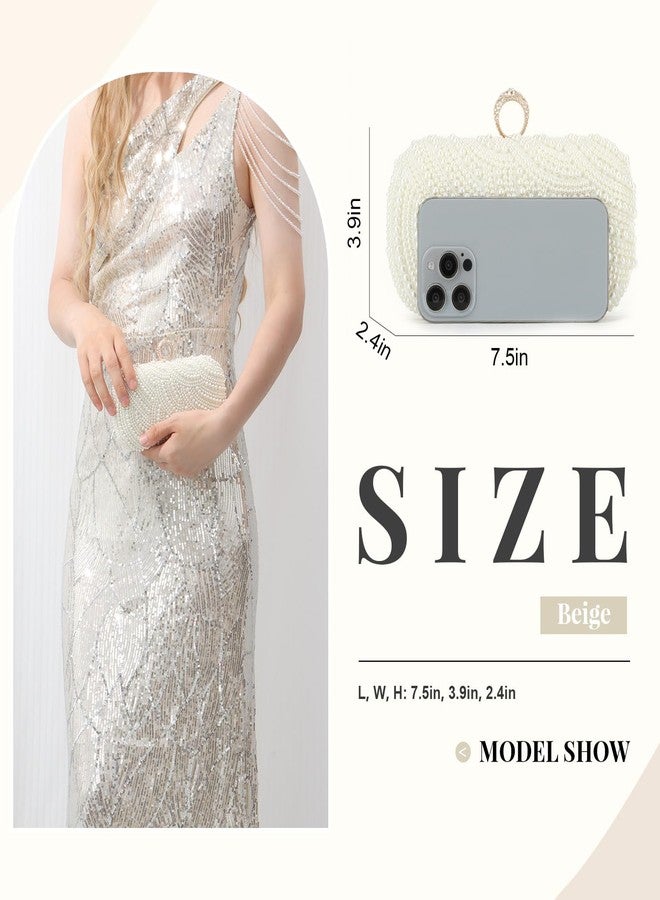 Oweisong Pearl Clutch Purses for Women Wedding Ivory Bridal Evening Bag Formal Party White Beaded Shoulder Handbag - Image 2