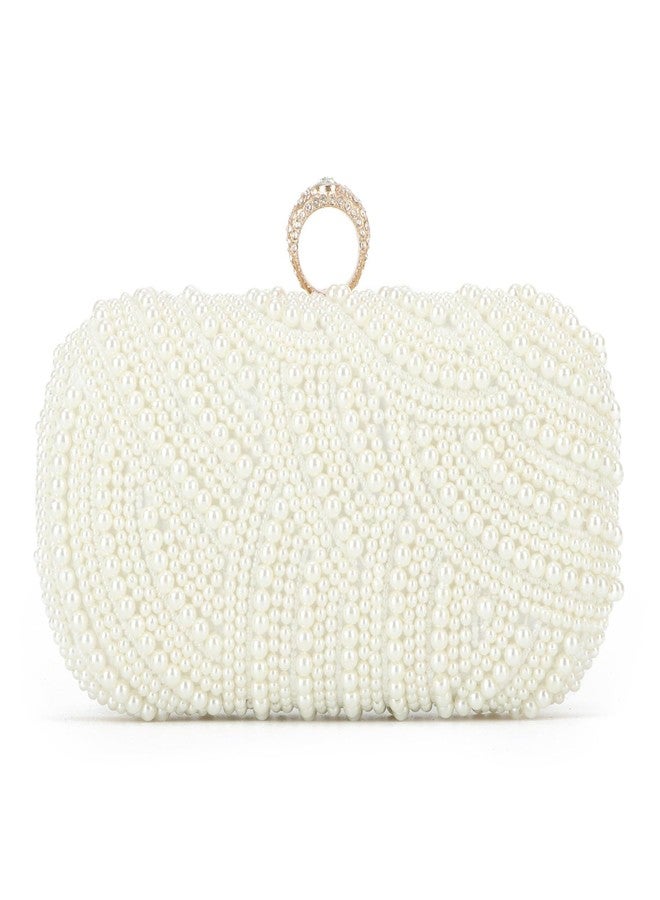 Oweisong Pearl Clutch Purses for Women Wedding Ivory Bridal Evening Bag Formal Party White Beaded Shoulder Handbag - Image 1