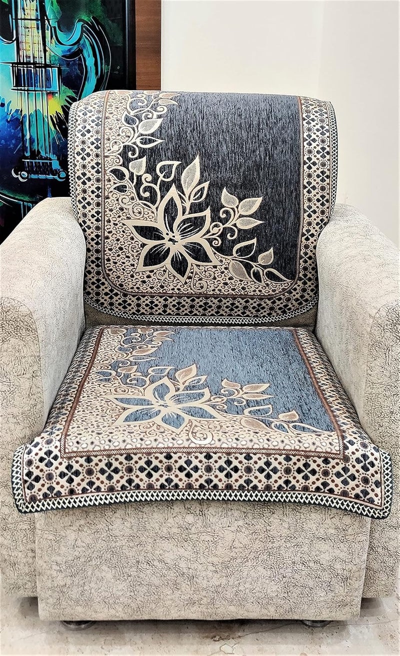 KREEVA Velvet Chenille Sofa Cover for 5 Seater 311 Sofa Florida Grey_3 6 Piece Set Sofa Slipcovers - Image 1