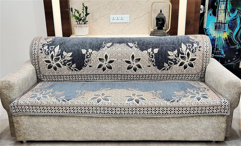 KREEVA Velvet Chenille Sofa Cover for 5 Seater 311 Sofa Florida Grey_3 6 Piece Set Sofa Slipcovers - Image 3