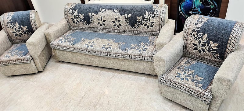 KREEVA Velvet Chenille Sofa Cover for 5 Seater 311 Sofa Florida Grey_3 6 Piece Set Sofa Slipcovers - Image 2