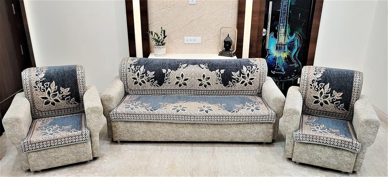 KREEVA Velvet Chenille Sofa Cover for 5 Seater 311 Sofa Florida Grey_3 6 Piece Set Sofa Slipcovers - Image 4