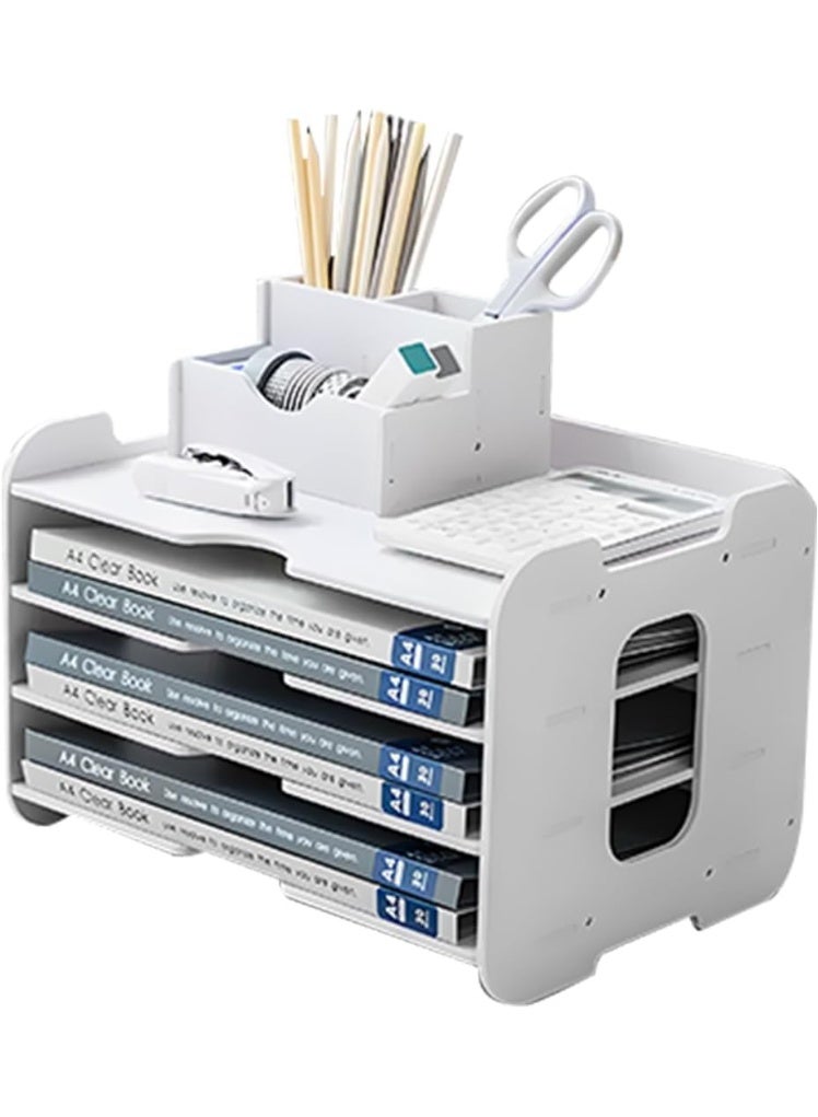 MostNow 4-Tier Desk Organizer,Desk Letter Tray Set, Stackable Desk Organizer for Books, Magazines, Folders, A4 Size File Paper, Notes, Pens,Office Supplies Storage and Desk Accessories (Rectangles) - Image 1
