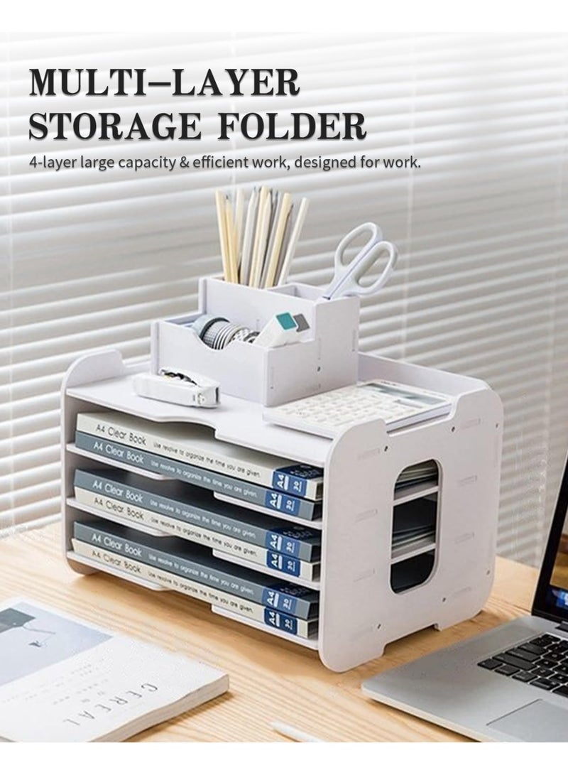 MostNow 4-Tier Desk Organizer,Desk Letter Tray Set, Stackable Desk Organizer for Books, Magazines, Folders, A4 Size File Paper, Notes, Pens,Office Supplies Storage and Desk Accessories (Rectangles) - Image 3