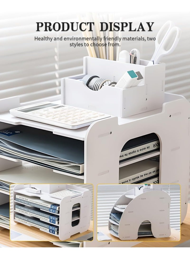 MostNow 4-Tier Desk Organizer,Desk Letter Tray Set, Stackable Desk Organizer for Books, Magazines, Folders, A4 Size File Paper, Notes, Pens,Office Supplies Storage and Desk Accessories (Rectangles) - Image 4