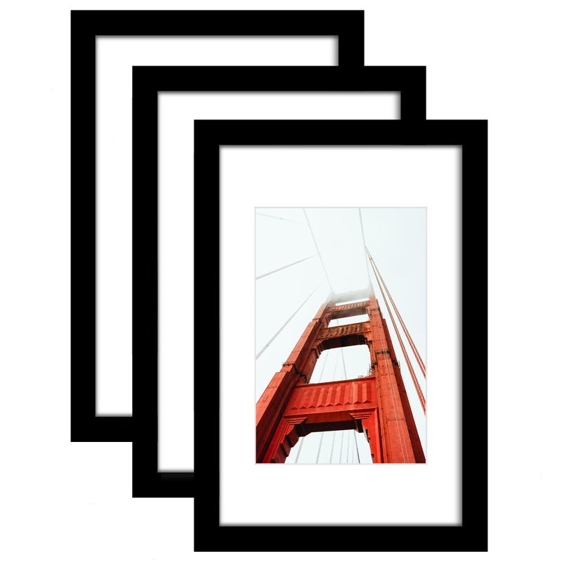 Wiscet 11x17 Picture Frame Set of 3 Display Pictures 8x12 with Mat or 11 x 17 Without Mat Wall Gallery Photo Frames Black
