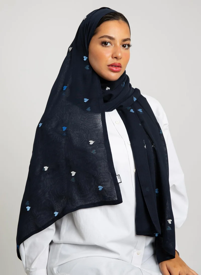 Kaafmeem Navy Hearts Double Voile Tarha