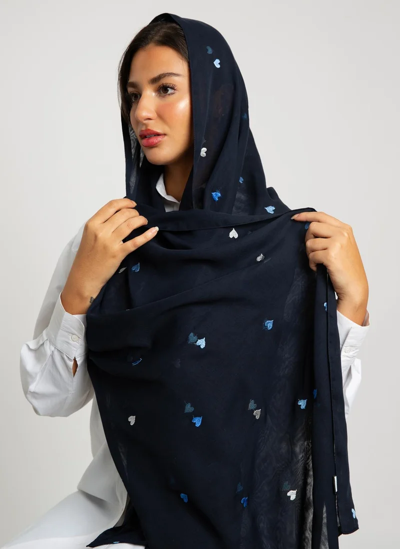 Kaafmeem Navy Hearts Double Voile Tarha