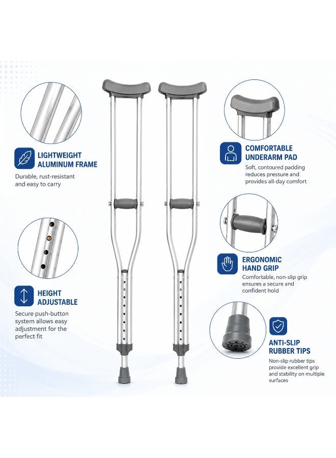 EnjoyCare EK312 Adjustable Underarm Crutches – Lightweight Aluminum, Height Adjustable Mobility Support (Pair) - Image 2