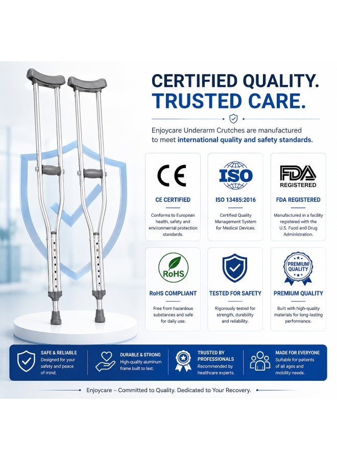 EnjoyCare EK312 Adjustable Underarm Crutches – Lightweight Aluminum, Height Adjustable Mobility Support (Pair) - Image 4