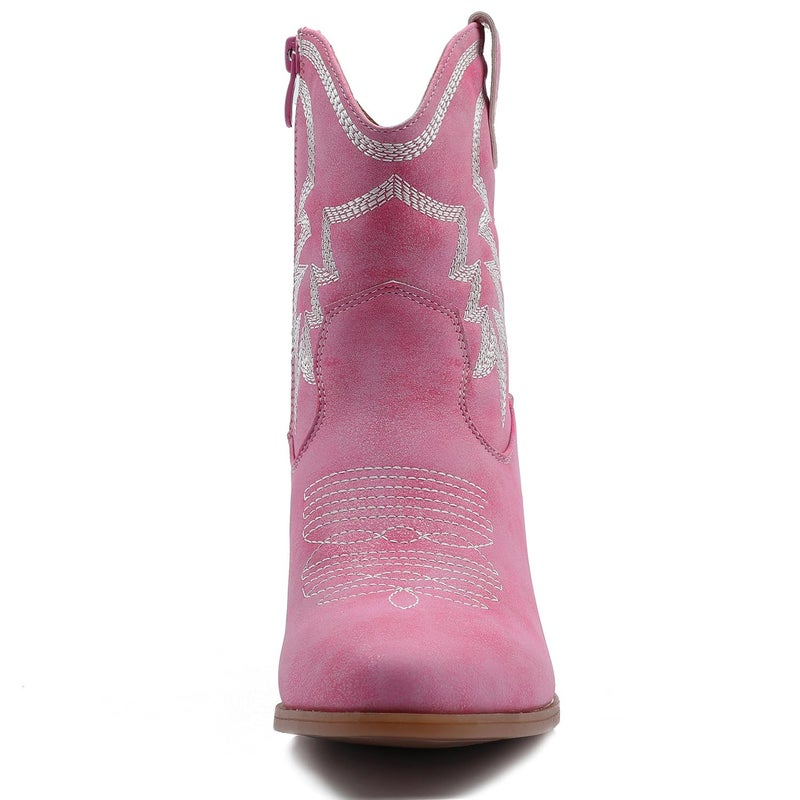 GLOBALWIN Women's Pink Mid Calf The Western Cowboy Boots Fashion Cowgirl Boots For Women Low Heel Size 7.5M - Image 4