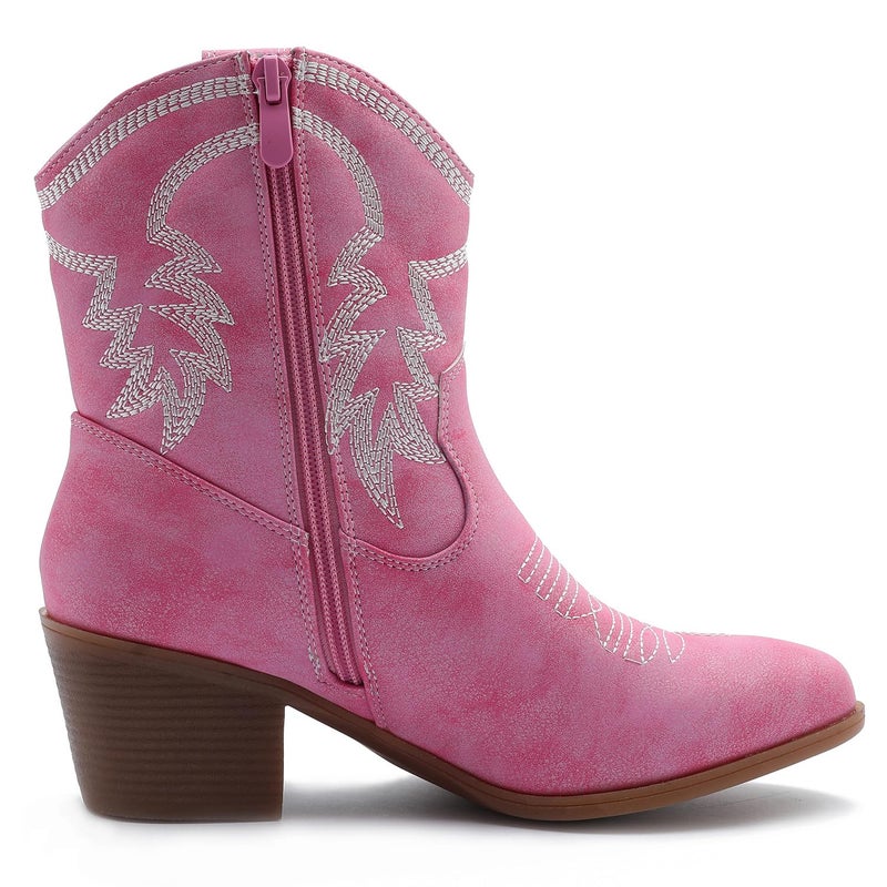 GLOBALWIN Women's Pink Mid Calf The Western Cowboy Boots Fashion Cowgirl Boots For Women Low Heel Size 7.5M - Image 3