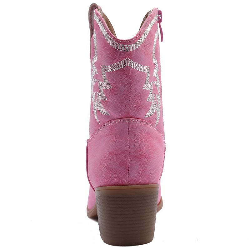 GLOBALWIN Women's Pink Mid Calf The Western Cowboy Boots Fashion Cowgirl Boots For Women Low Heel Size 7.5M - Image 5