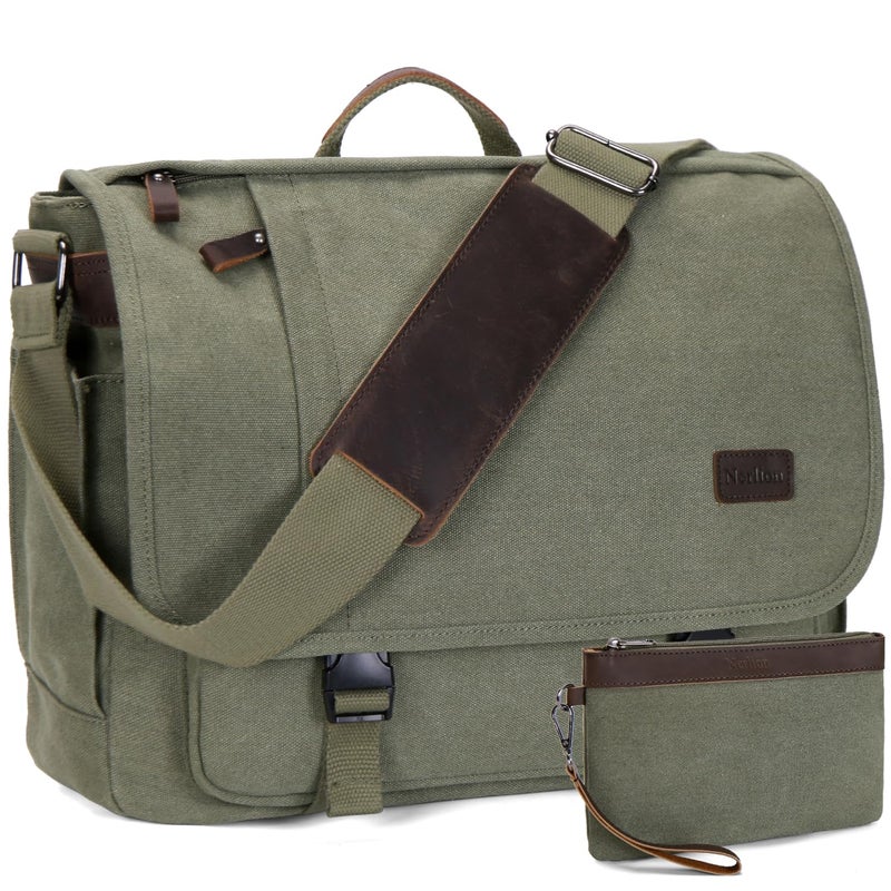 NerIion Nerlion Messenger Bag for Men 17173 Inch Laptop Bag Canvas Waterresistant Computer Bag Shoulder Bag Work Briefcase Bookbag for College Green - Image 2