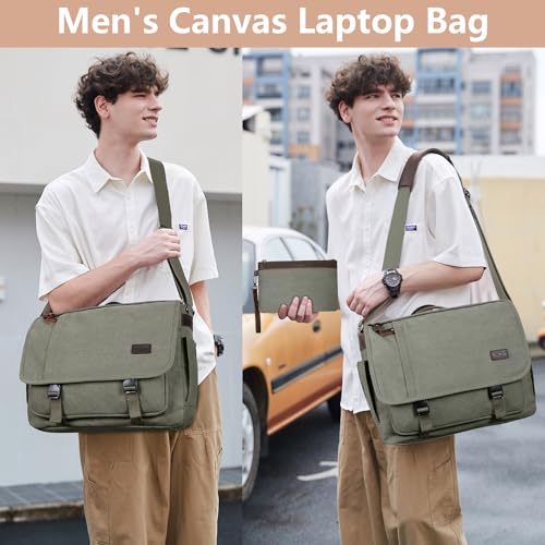 NerIion Nerlion Messenger Bag for Men 17173 Inch Laptop Bag Canvas Waterresistant Computer Bag Shoulder Bag Work Briefcase Bookbag for College Green - Image 3