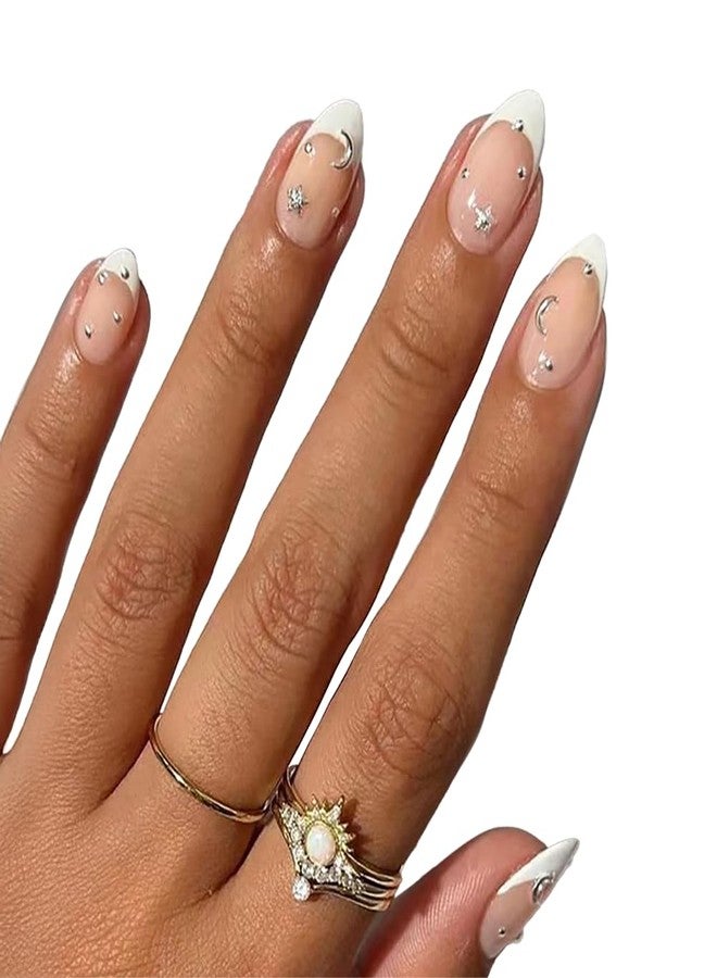 Gush Beauty Press On Nails | Reusable Nail Extensions | Artificial Fake Nails Set | For women (Fine French - Medium Almond) - Image 1