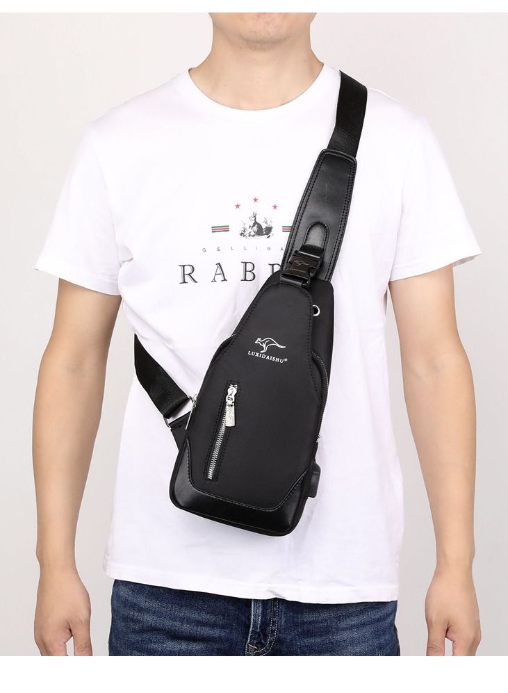 DubaiGallery Waterproof Chest Bag Men Multifunctional Anti-theft USB Charging Men Crossbody Bag Patent Leather Travel Chest Bag Pack Mal - Image 2