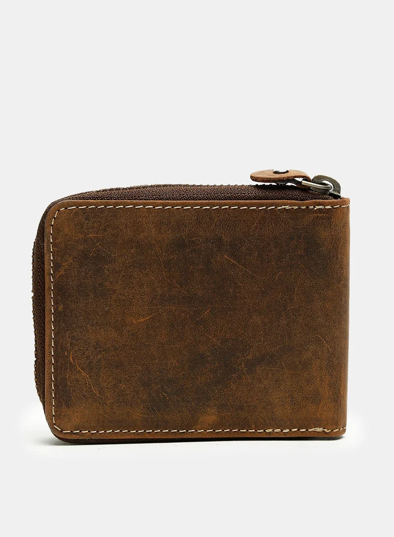 TEAKWOOD Genuine Leather RFID Solid Zip Around Brown Wallet for Men