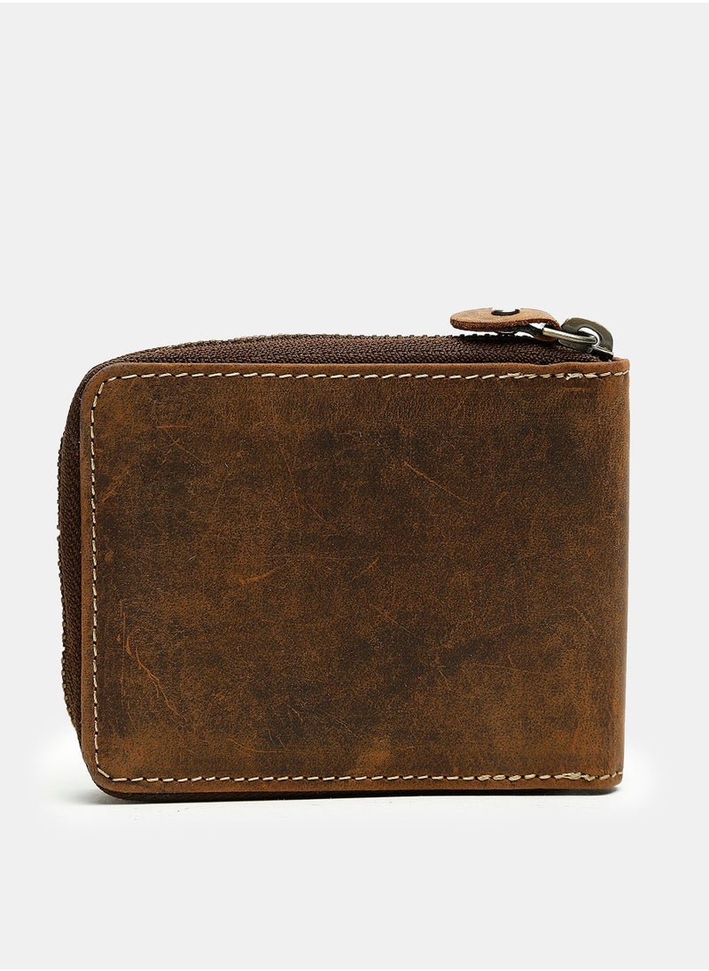TEAKWOOD Genuine Leather RFID Solid Zip Around Brown Wallet for Men  - Image 5