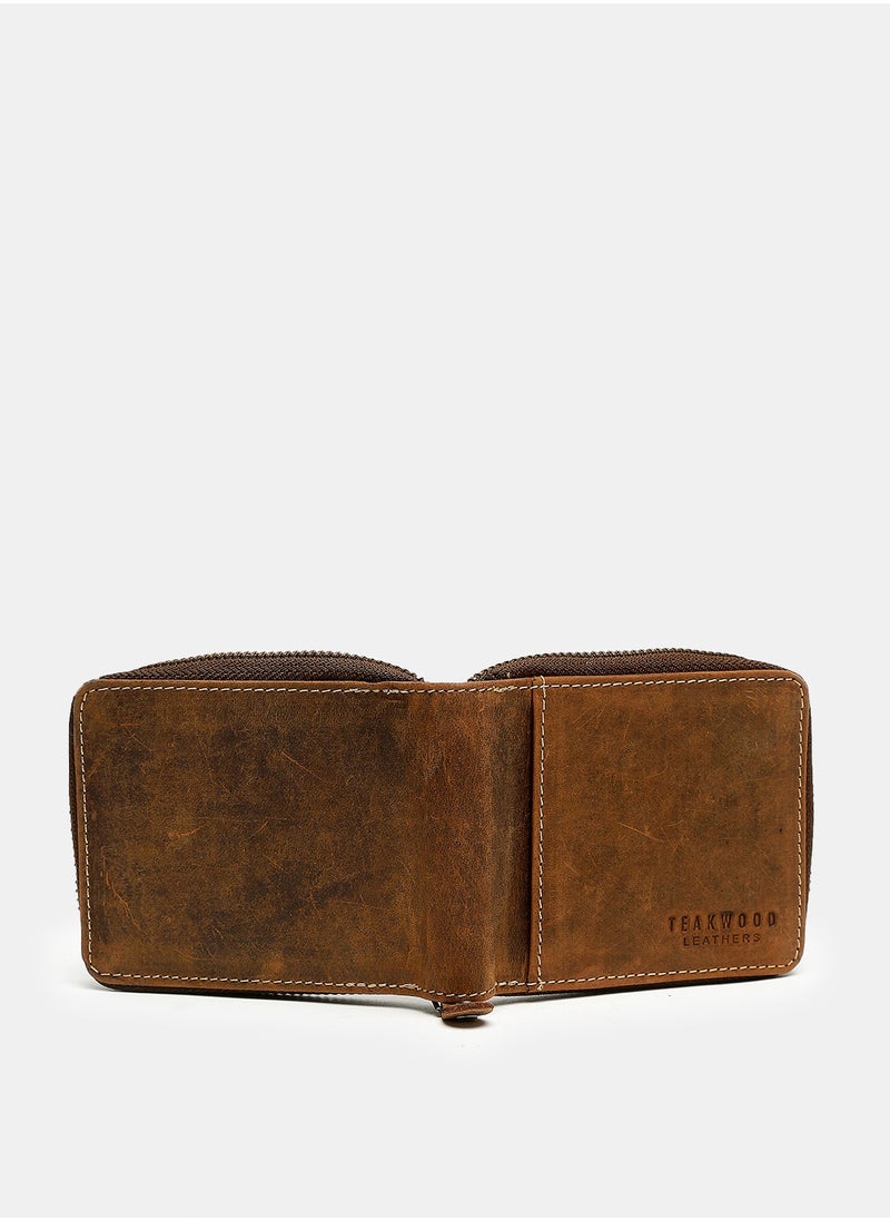 TEAKWOOD Genuine Leather RFID Solid Zip Around Brown Wallet for Men  - Image 4