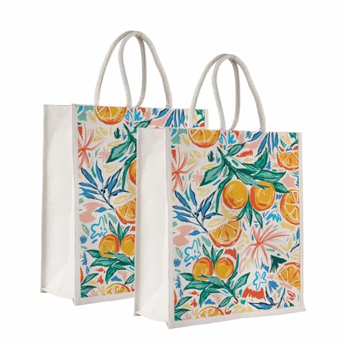 Sangra Canvas Reusable Bags for School, College, Lunch Bag for Office for Men and Women, Grocery Shopping Bag, Multi-Purpose Bag, Sturdy Handle With Zipper Lock (Pack of Two) (Orange) - Image 1