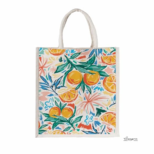Sangra Canvas Reusable Bags for School, College, Lunch Bag for Office for Men and Women, Grocery Shopping Bag, Multi-Purpose Bag, Sturdy Handle With Zipper Lock (Pack of Two) (Orange) - Image 2