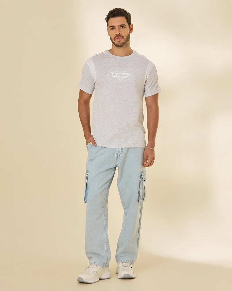Redtag Men Blue Single Jersey T Shirt