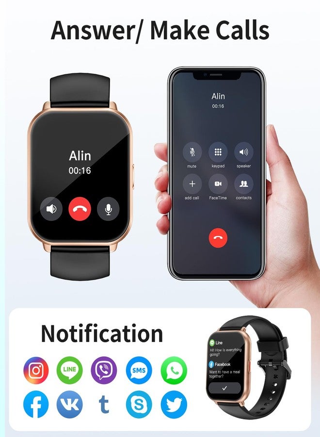 RUIMEN Smart Watches for Men Women (Answer/Make Calls, 2 Bands Included), 1.8" Smartwatch for iOS/Android Phones, Fitness Tracker Heart Rate/Sleep Monitor Digital Watch Waterproof (Black/Copper) - Image 2
