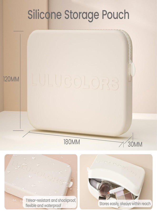 مجموعة فرش مكياج مزدوجة الأطراف من LULUCOLORS مع إسفنجة وحقيبة سفر - 13 نوعًا من الفرش متعددة الوظائف للوجه والعينين - شعيرات ناعمة، مجموعة فرش سهلة الحمل (أبيض كريمي) - Image 2