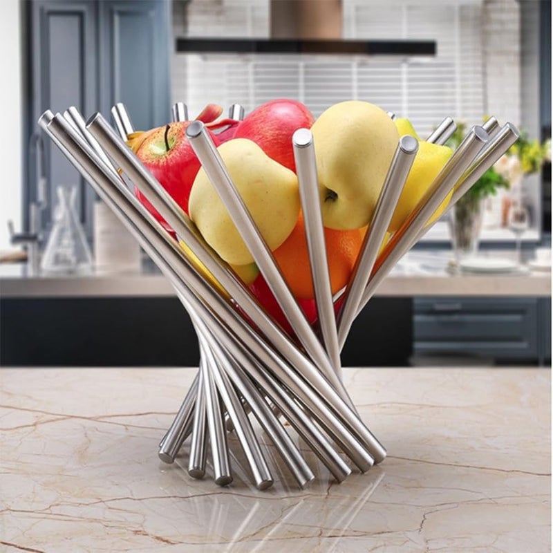 TINMIX Adjustable Fruit Bowl Countertop Fruit Tray Stainless Steel Modern Fruit Basket Holder for Fruit Vegetable Storage Pillar Length 29cm Gold - Image 2