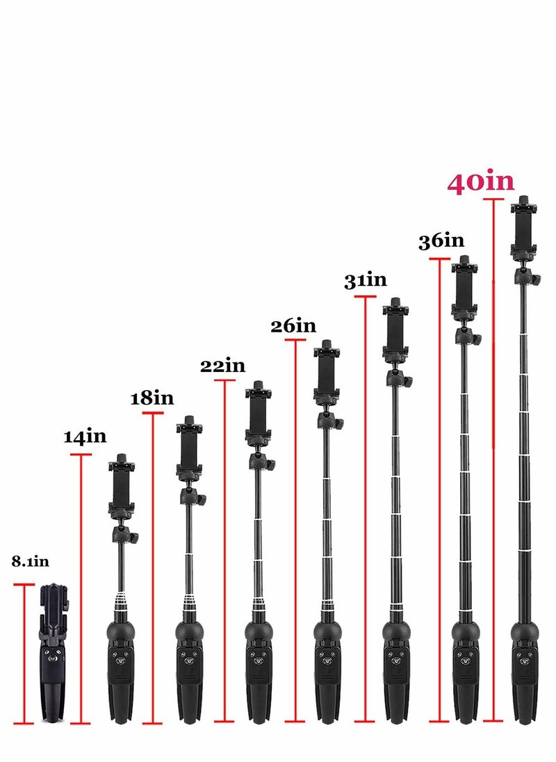 Y&D - Portable 40 Inch Aluminum Alloy Selfie Stick Phone Tripod with Wireless Remote Shutter for iPhone 13 12 11 pro Xs Max Xr X 8 7 6 Plus, Android Smartphone, Selfies Video Recording Live Streaming - Image 1
