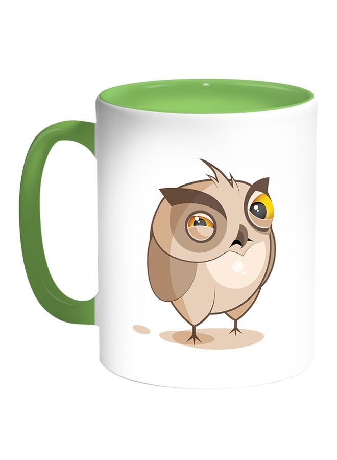 RKN Owl Printed Coffee Mug White Green - Image 1