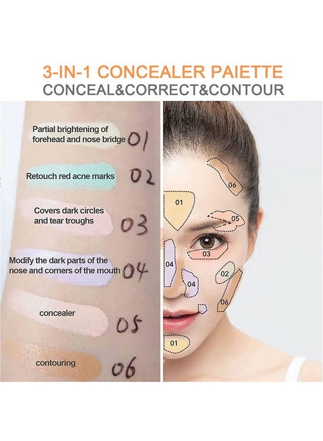 BliBling Concealer Contour Palette, 6 In 1 Color Correcting Concealer Contour Makeup Palette, Contouring Foundation Highlighting Makeup Kit for Dark Circles, Blemish With 2 Packs Brush (1#) - Image 4