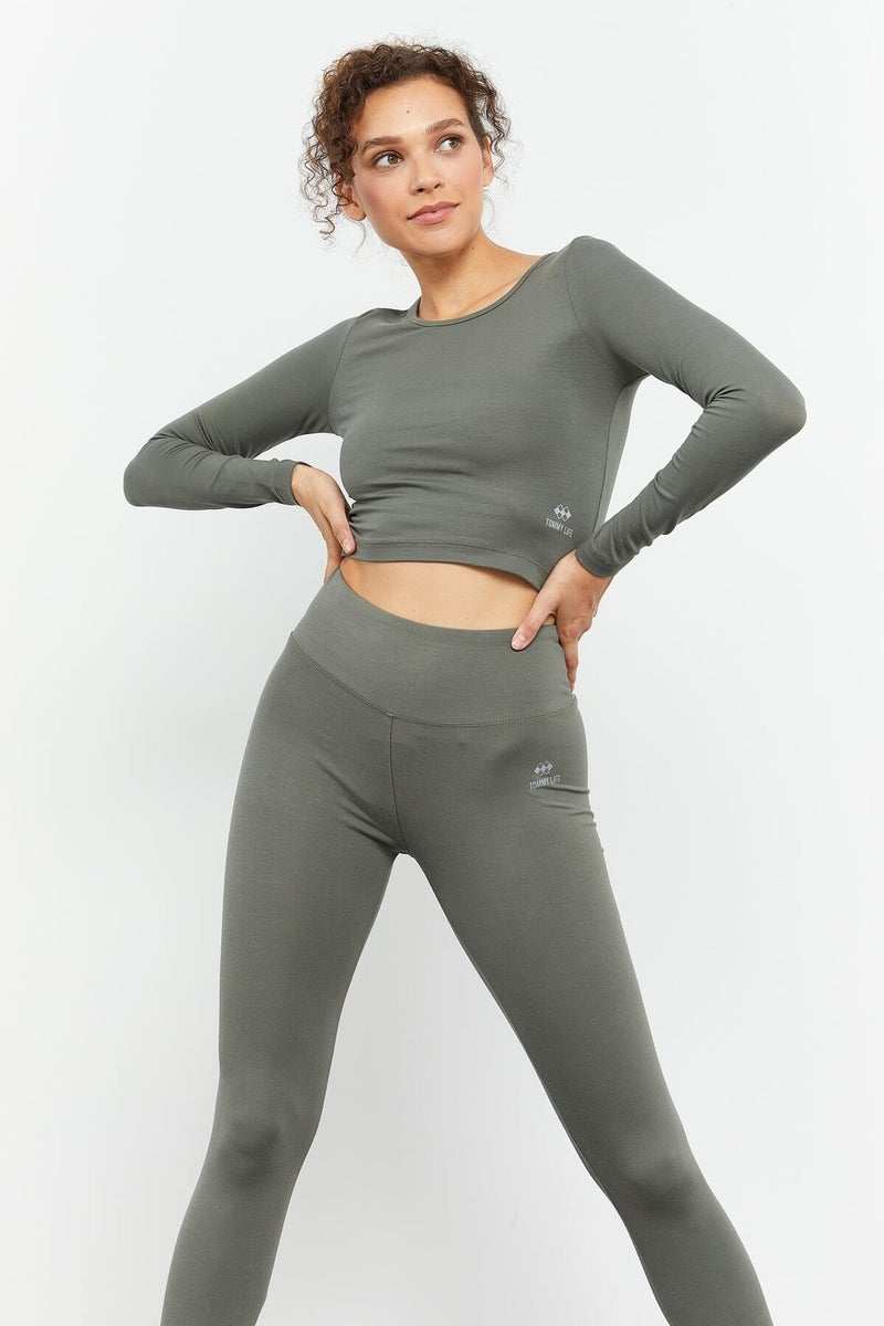 Tommy Life ÇağlaWomen's High Waist Long Sleeve Slim Fit Crop Top Leggings Set - 95286  - Image 3