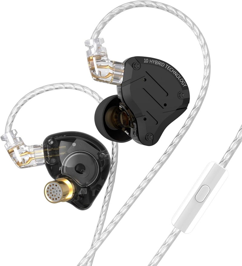 Kinboofi سماعات أذن KZ ZS10 Pro 5 مشغل 4BA 1DD، شاشة داخل الأذن من KZ IEM سماعات سلكية عالية الدقة مع كابل قابل للفصل 0.75 مم ثنائي السن، سماعات IEM للمغني والموسيقي وعازف الدرامز (أسود غير لامع مع ميكروفون) - Image 1