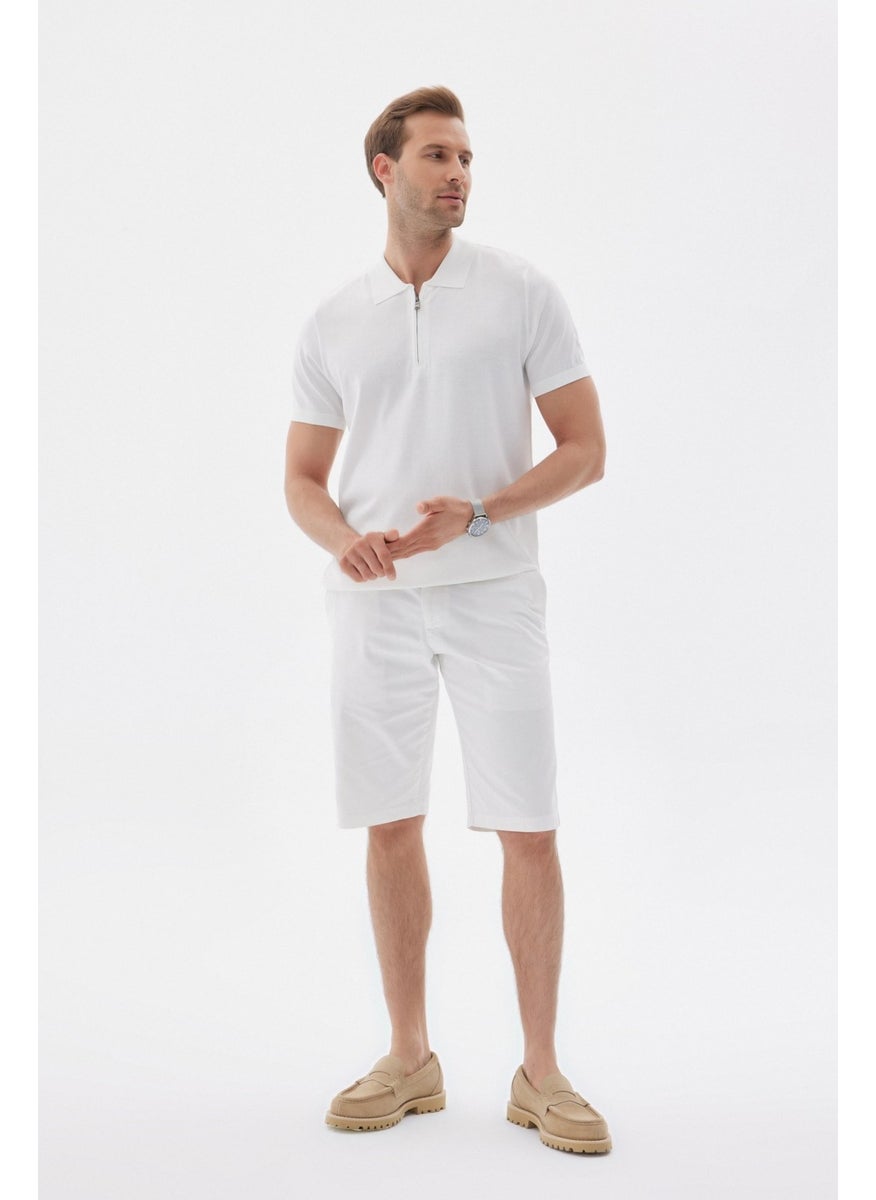 Odelon Limited Men's Plain Zippered Polo Neck Rayon Knitwear T-Shirt Ecru  - Image 5
