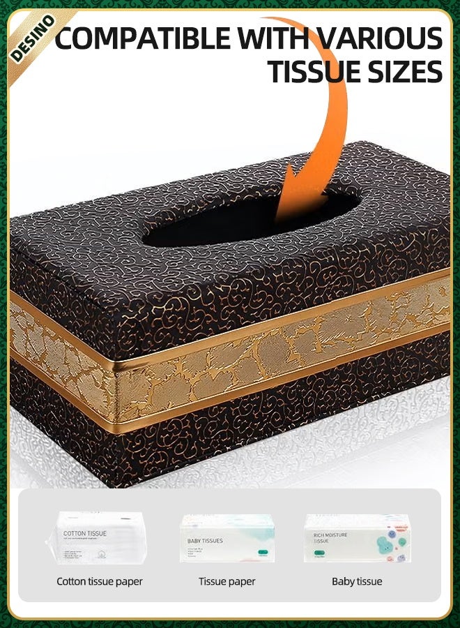 DESINO PU Leather Tissue Box Cover Luxury Black Gold Tissue Holder with Arabic Pattern, Rectangular Napkin Dispenser for Majlis Living Room Office Bedroom Bathroom Car, 24×12×8.5cm - Image 4
