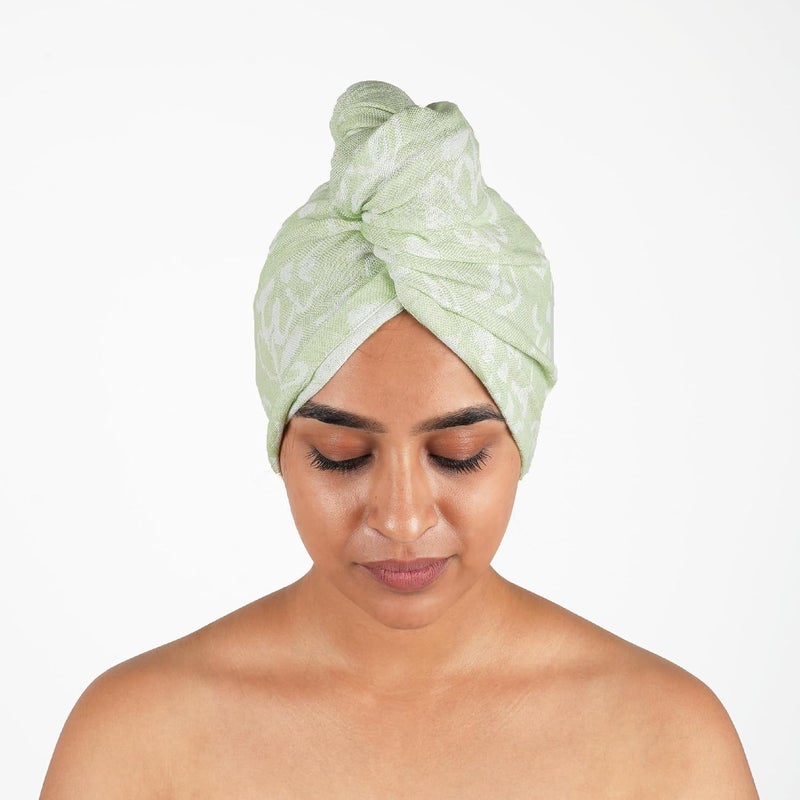 Doctor Towels Doctor Towels Banana Yarn Hair Towel Hair Wrap for Women Towel for Long Short Hair AntiFrizz Shower Hair Towels with Button QuickDrying Hair Cap Green Floral Towel Pack of 1 - Image 3