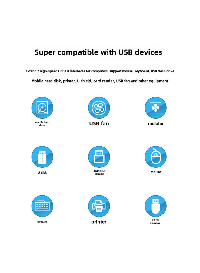 يوكسي محور USB 3.0 سبعة منافذ من سبائك الألومنيوم - موزع كمبيوتر قابل للتوسيع - Image 2