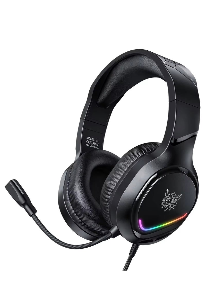 Generic Onikuma X31 Gaming Headset with RGB Lighting & Noise-Canceling Microphone – Premium Stereo Sound – Compatible with PS4 & Laptop – Black  - Image 1