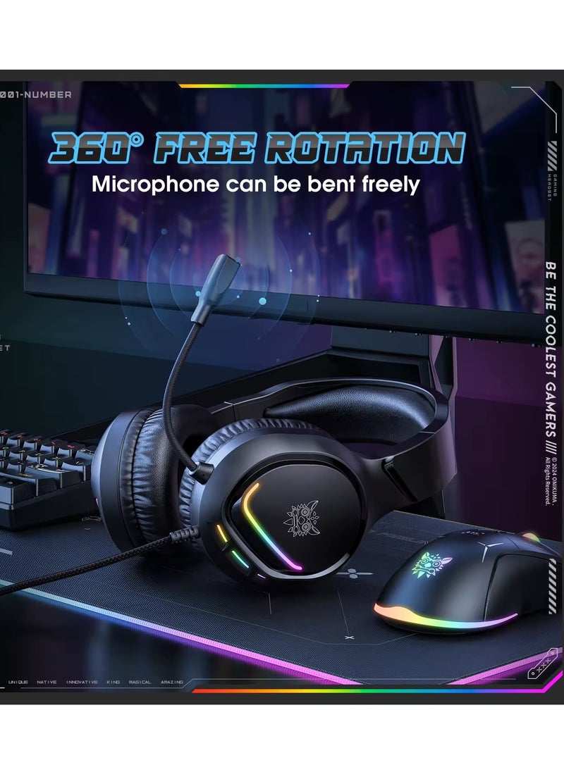Generic Onikuma X31 Gaming Headset with RGB Lighting & Noise-Canceling Microphone – Premium Stereo Sound – Compatible with PS4 & Laptop – Black  - Image 3