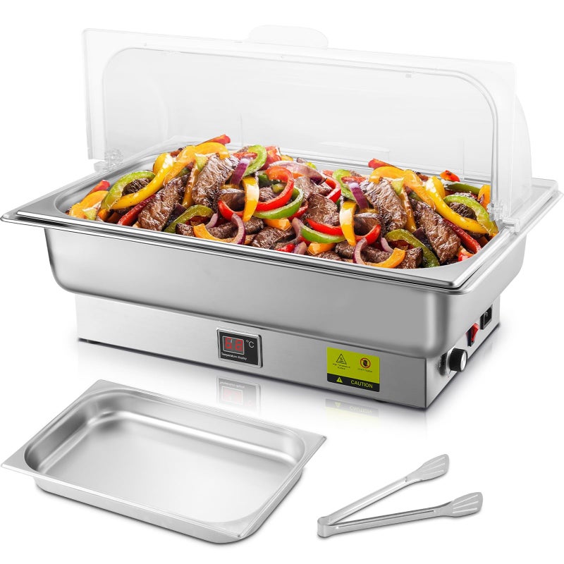 THXSUN THXSUN Electric Chafing Dish 9QT Full Size Electric Chafing Dish Buffet Set with Rotary Knob Adjustable Temp 700W Electric Buffet Servers and Warmers with Roll Top for Catering 