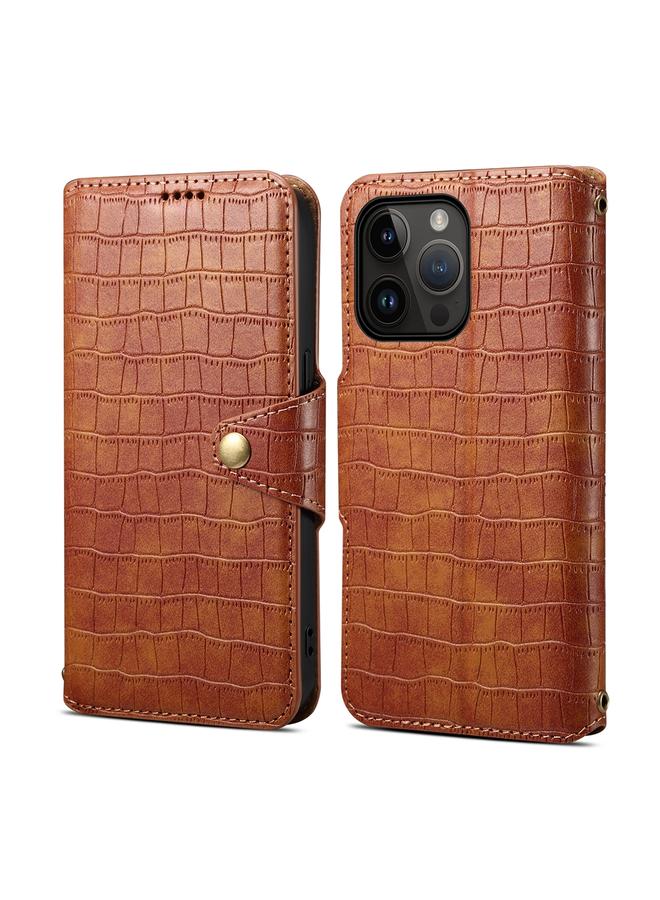 دينيور جراب لهاتف iPhone 12 Pro Max مصنوع من الجلد بنقشة جلد التمساح وحواف زيتية - Image 1